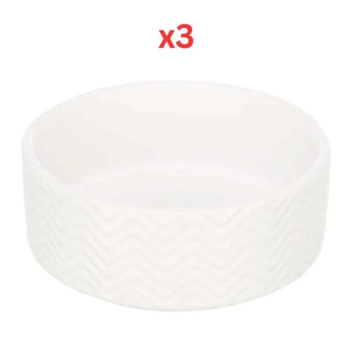 Trixie Wavy Pattern Ceramic Dog Bowl White - 13cm (Pack of 3)