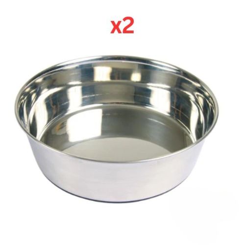 Trixie Stainless Steel Bowl With Rubber Base for Dogs Steel - 1.7L (Pack of 2)