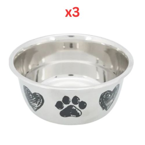 Trixie Paw & Heart Design Stainless Steel Bowl For Dogs 500ml (Pack of 3)