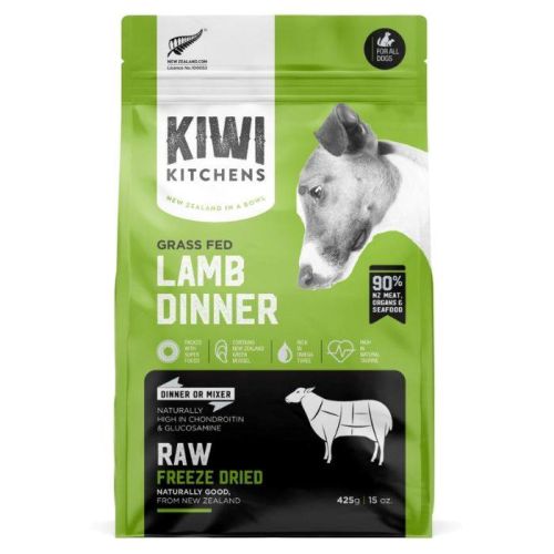 Kiwi Kitchens Raw Freeze Dried Grass Fed Lamb Dinner Dry Dog Food 425G