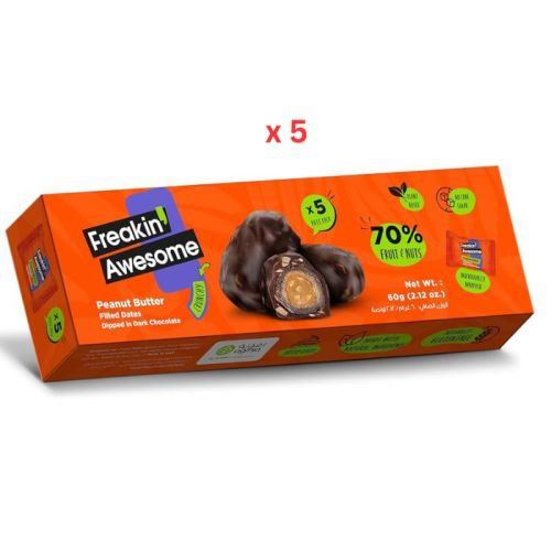 Freakin Awesome Peanut Butter Filled Dates Dipped In Dark Chocolate 5X60G