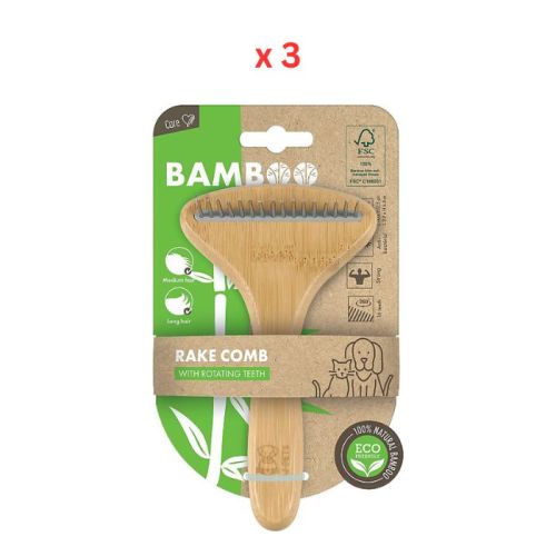 M-Pets Bamboo Rake Comb 16 Teeth (Pack of 3)