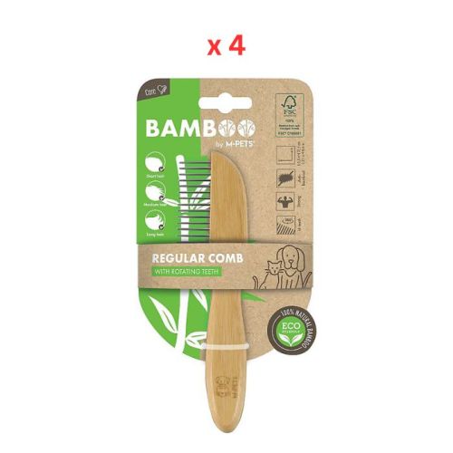 M-Pets Bamboo Regular Comb 16 Teeth (Pack of 4)