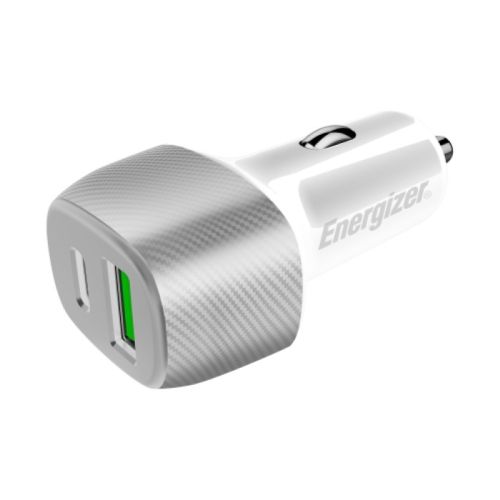 Energizer 38W Car Charger, 1 USB-C Port & 1 USB-A Port - White Silver