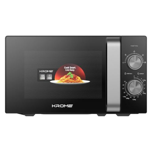 Krome Microwave Oven, 20L Capacity, 700W Output, 5 Power Levels, 35 Minute Timer, Cooking End Signal, Grey Painted Cavity, Black
