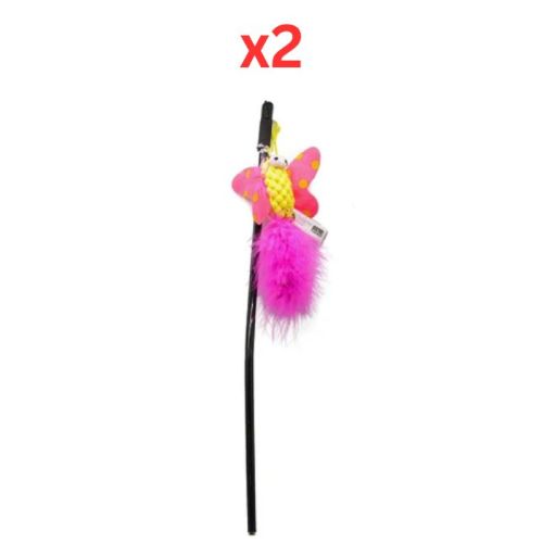 Ebi Cat Fishing Rod Happy Life Toy for Cats - Yellow 40cm (Pack of 2)