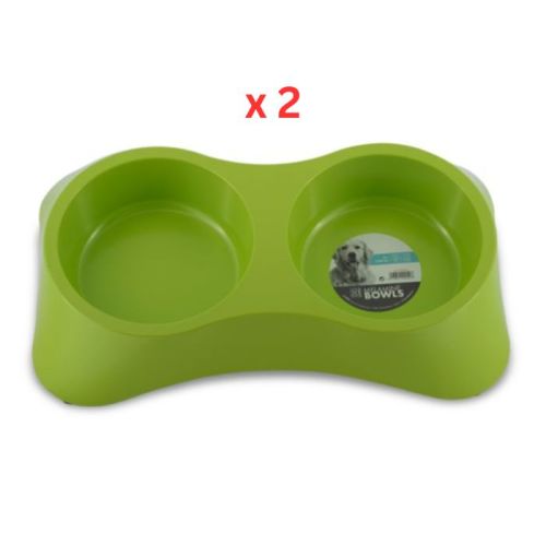M-Pets Melamine Double Bowl Green 2x1700ml (Pack of 2)
