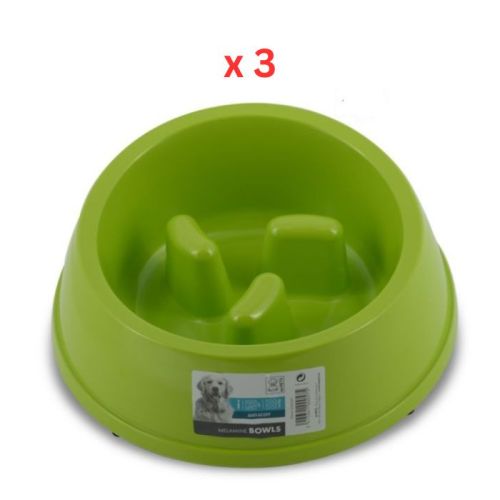 M-pets Melamine High Back Slow Down Bowl Green 1400ml (Pack of 3)