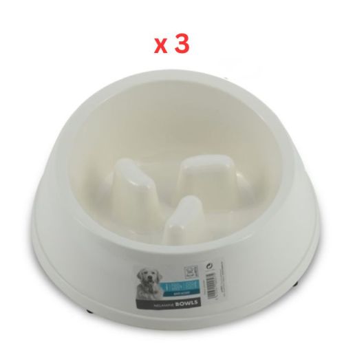 M-Pets Melamine High Back Slow Down Bowl White 1400ml (Pack of 3)
