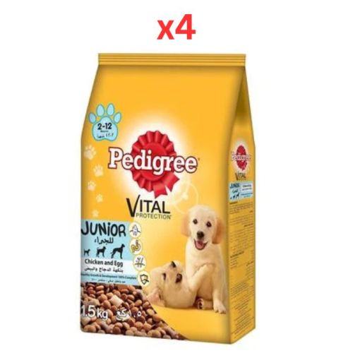 Pedigree Junior Chicken & Eggs Dry Food 1.5Kg (Pack of 4)