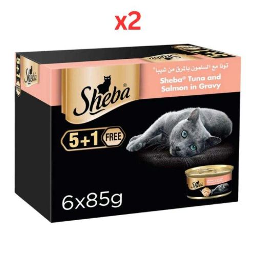 Sheba Flaked Tuna Topped With Salmon Wet Cat Food 5+1 Free 6X85G (Pack of 2)