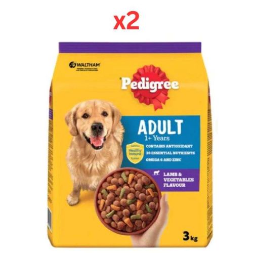 Pedigree Lamb & Vegetables Adult Dry Dog Food 3Kg (Pack of 2)