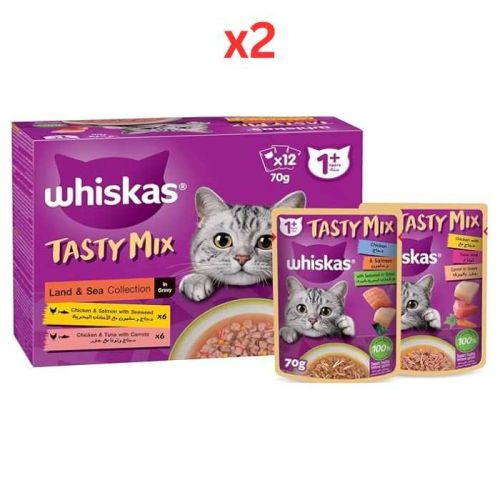 Whiskas Tasty Mix Land & Sea Collection Wet Cat Food 12X70G (Pack of 2)