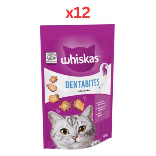 Whiskas DentaBites with Chicken Cat Treats 40G (Pack of 12)