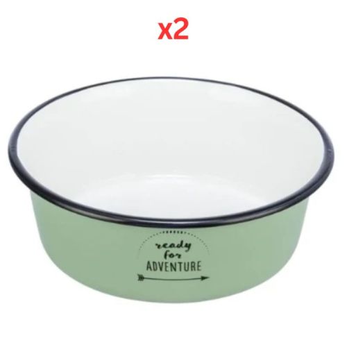 Trixie Ready For Adventure Enamel Stainless Steel Cat Bowl - Green 21Cm (Pack of 2)