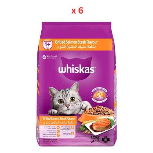 Whiskas Adult Grilled Salmon Steak Flavour Dry Cat Food 1.2Kg (Pack Of 6)