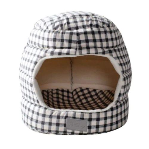 Pet Shop By Fringe Studio Painted Gingham Canvas Hut Bed Dogs & Cats - Black 36X38X38cm