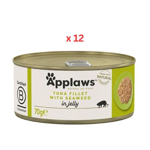 Applaws Tuna Fillet with Seaweed in Broth Wet Cat Food Tin 12X70G 
