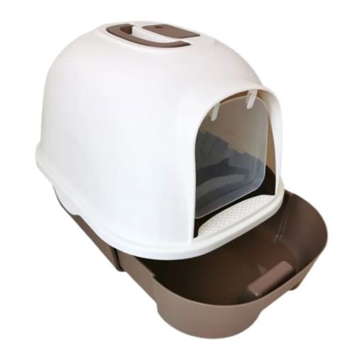 Cozy Paws Semi-Automatic Hooded Cat Litter Box With Handle Detachable Flip Cat Litter Boxes - 53X41X41 Cm - Coffee