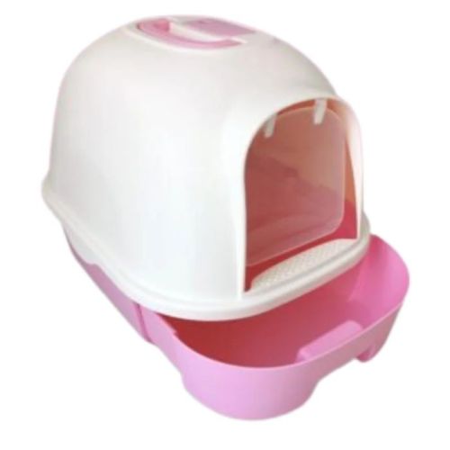 Pets Club Semi-automatic Hooded Cat Litter Box With Handle Detachable Flip Cat Litter Boxes - 53X41X41cm – Pink Color