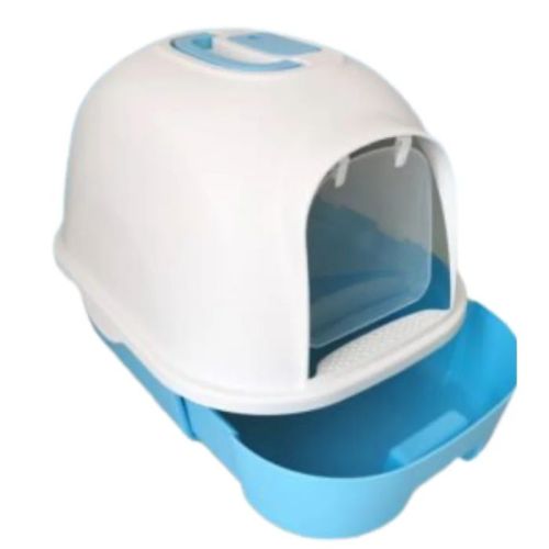 Cozy Paws Semi-automatic Hooded Cat Litter Box With Handle Detachable Flip Cat Litter Boxes - 53X41X41cm – Blue