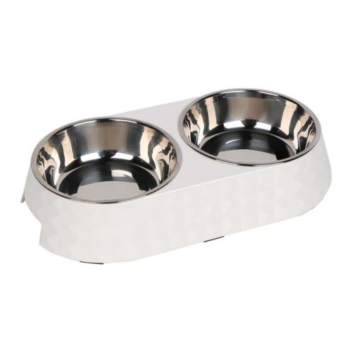 Pawsitiv Diamond Dinner Set Bowls, Medium - White