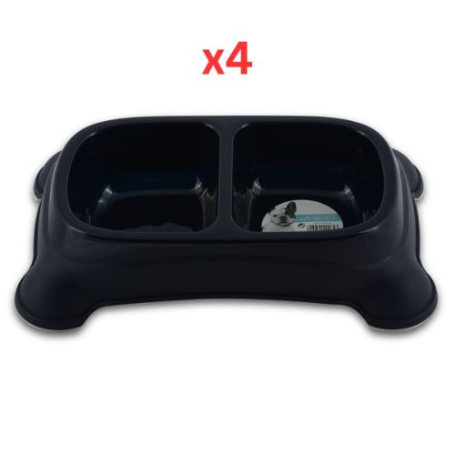 M-Pets Plastic Double Bowl Navy Blue 2X650ml (Pack of 4)