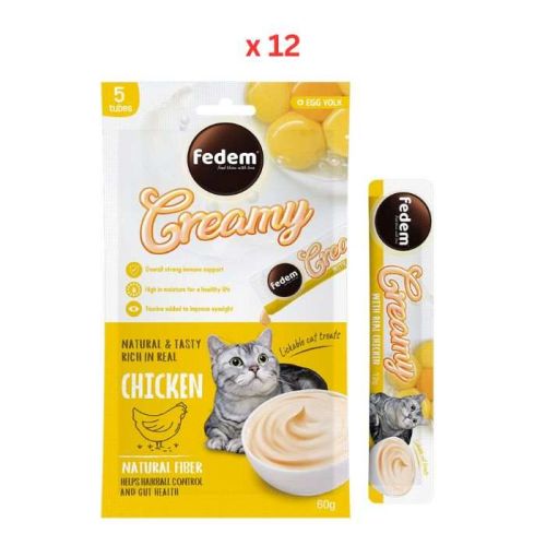 Fedem Cat Creamy Treats Chicken Flavour with Egg Yolk 60gX5pcs Pack Of 12