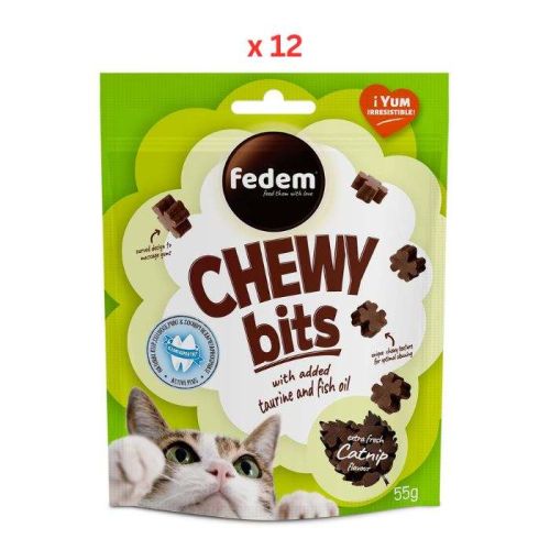 Fedem Chewy Bits For Cats Extra Fresh Catnip Flavour For Cats 55g Pack Of 12