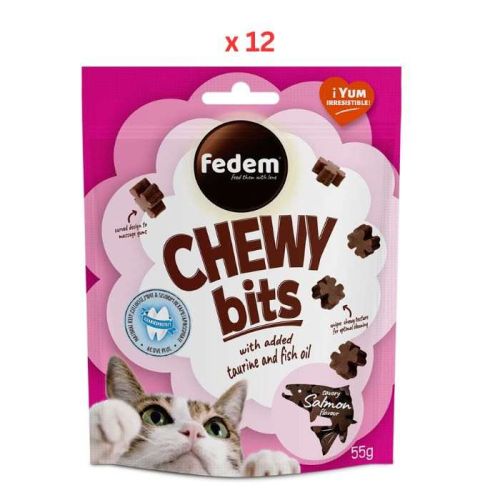 Fedem Chewy Bits Savory Salmon Flavour For Cats 55g Pack Of 12