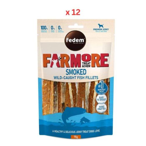 Fedem Farmore Jerky For Dogs Smoked Wild Caught Fish Fillets 75g Pack Of 12