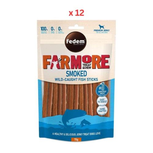 Fedem Farmore Jerky For Dogs Smoked Wild Caught Fish Sticks 75g Pack Of 12