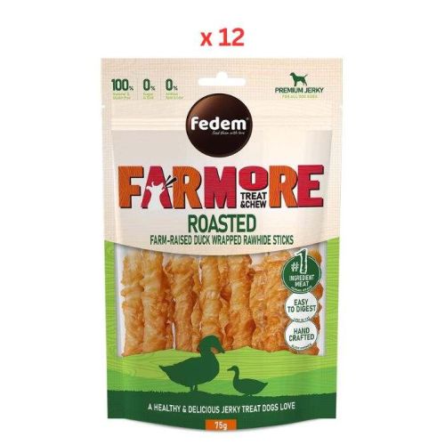 Fedem Farmore Jerky for Dogs Roasted Farm Raised Duck Wrapped Rawhide Sticks 75g Pack Of 12