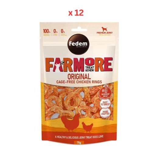 Fedem Farmore Jerky For Dogs Original Cage Free Chicken Rings 75g Pack Of 12