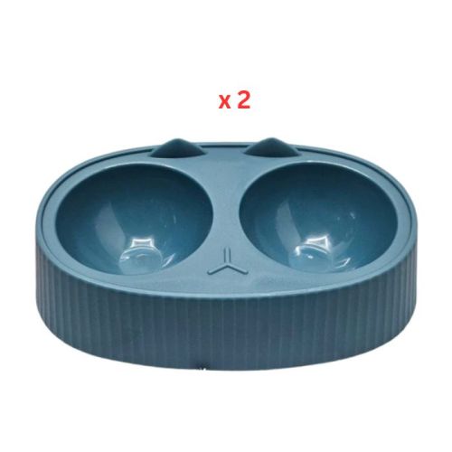 Cozy Paws Dual Feeding Bowl Plastic- 34x20x9cm, Blue, Pack Of 2