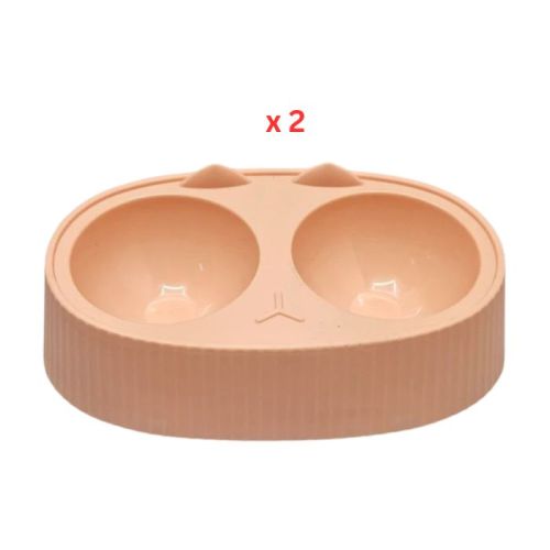 Cozy Paws Dual Feeding Bowl Plastic- 34x20x9cm, Peach, Pack Of 2