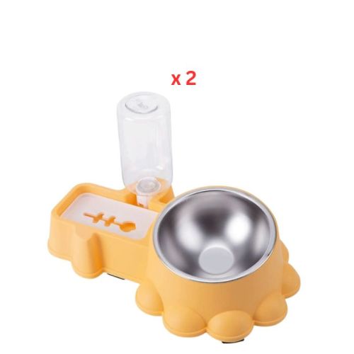 Cozy Paws Automatic Dual Pet Feeder & Water Dispenser 32×20.8×9.2cm, Yellow, Pack Of 2