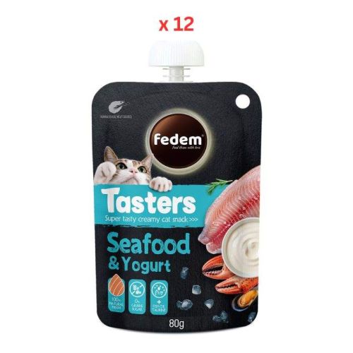 Fedem Tasters Creamy Cat Snack – Seafood & Yogurt 80g Pack Of 12