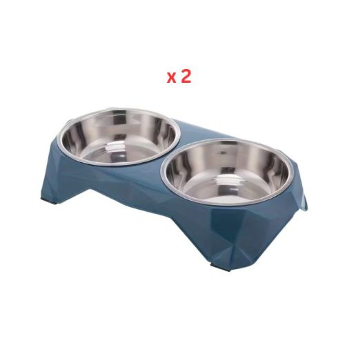Cozy Paws Double Steel Pet Bowls – Blue, 33×16.5×6.5 cm, Pack Of 2 