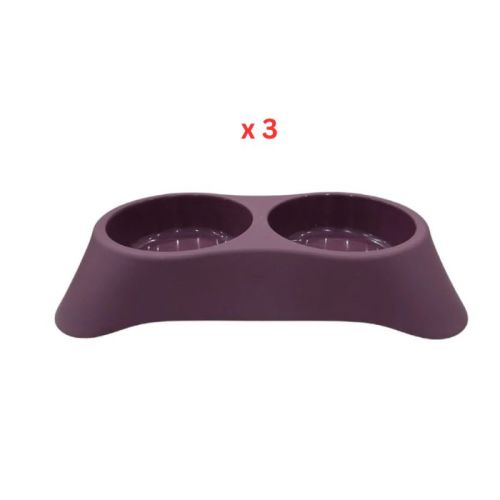 Cozy Paws Dual Pet Feeding Bowl Plastic, 28.5x16x5.5cm, Purple, Pack Of 3