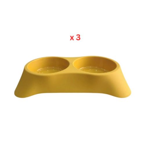 Cozy Paws Dual Pet Feeding Bowl Plastic, 28.5x16x5.5cm, Yellow, Pack Of 3
