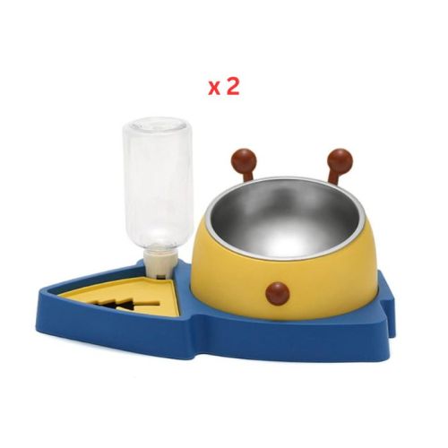 Cozy Paws 2 in 1 Water and Food Dispenser, 31.5x20cm, Yellow, Pack Of 2