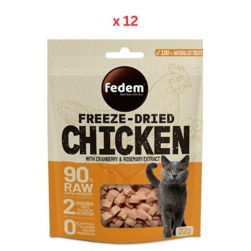 Fedem Freeze-Dried Cat Treat Chicken & Cranberry 22g Pack Of 12