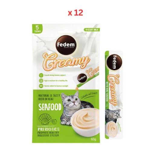 Fedem Cat Creamy Treats Seafood Flavour with Goat Milk 60gX5pcs Pack Of 12