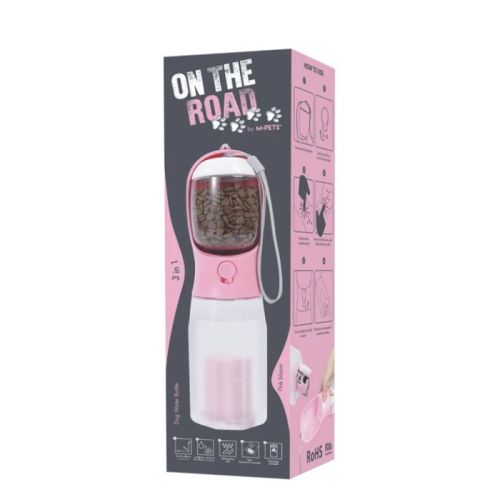 M-Pets On The Road 3in1 Water Bottle 600ml Pink