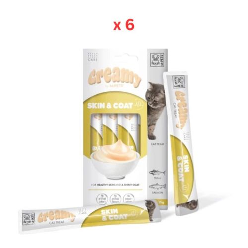 M-Pets Creamy With Functions Cat Treat  Skin & Coat Tuna & Salmon 4x15g (60g ) Pack Of 6