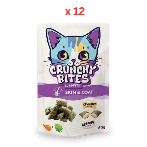 M-Pets Crunchy Bites with Function Cat Treat – Skin & Coat 60g Pack Of 12