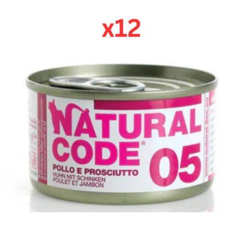 Natural Code Chicken & Ham Cooking Water Wet Cat Food 85G (Pack of 12)