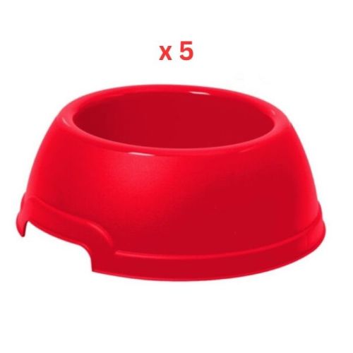 Georplast Lucky Plastic Antislip Pet Bowl Large - Red  (Pack of 5)
