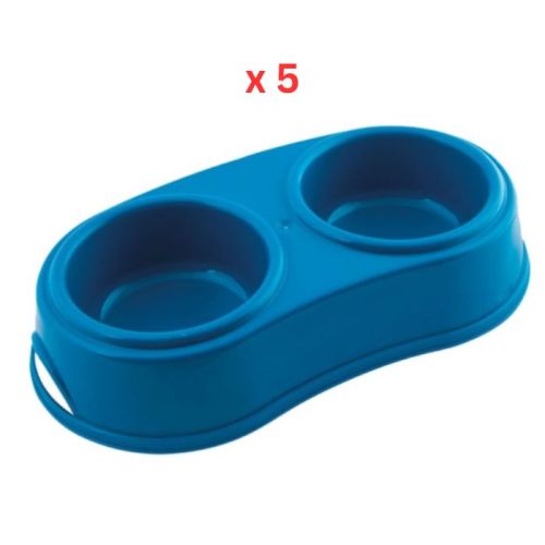 Georplast Plastic Double Antislip Pet Bowl Large - Blue  (Pack of 5)